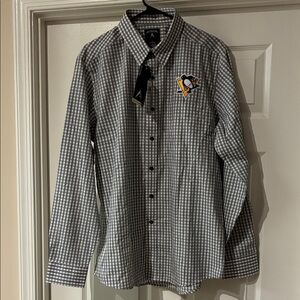 NWT Antigua Pittsburgh Penguins Checkered Button Down Shirt Size Large